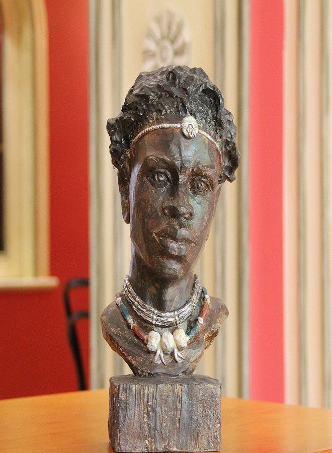 Leekung African Statues and Sculptures for Home Decor,African Figurines Head Statue Decorations for Home,African Art Sculptures Man Statue Decor for Living Room Woodstone Color - Image 4